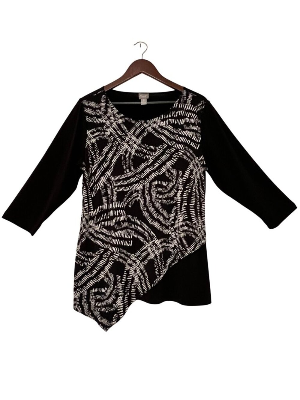 Chico Travelers Black White Abstract Asymmetrical Top Women Size 2(USA L-12) USA